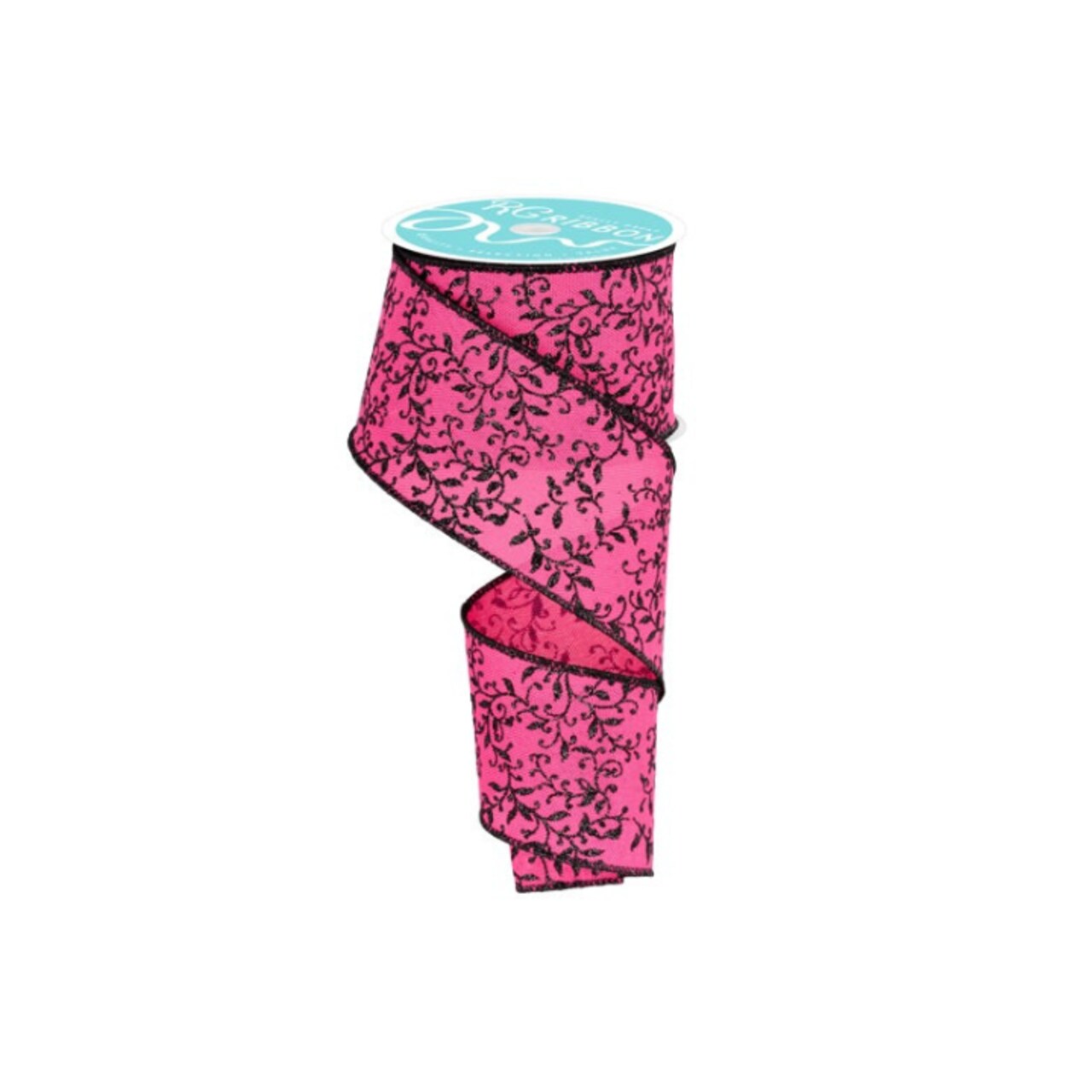Halloween Ribbon Fuchsia & Black | 2.5"x10yd Glitter Vine Wired Craft Trim-RGF131583